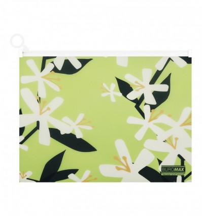 Папка-конверт А4 на zip-молнии, PLUMERIA ARABESKI, полупрозрачная, салатовая, BM.3948-15
