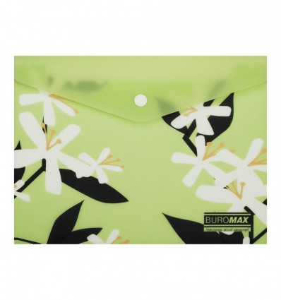 Папка-конверт А5 на кнопці, PLUMERIA ARABESKI, напівпрозора, салатова, BM.3919-15