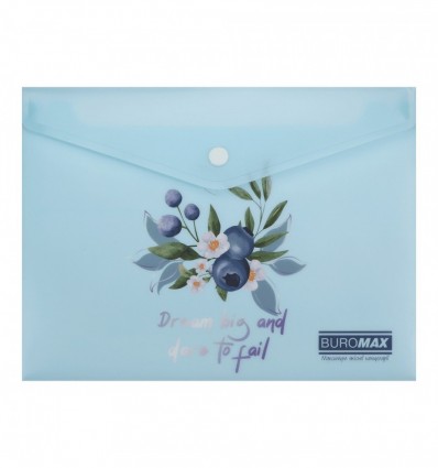 Папка-конверт А5 на кнопці, BLUEBERRY ARABESKI, напівпрозора,аквамарин, BM.3919-52