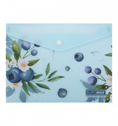 Папка конверт А5 на кнопке, BLUEBERRY ARABESKI, полупрозрачная, морская волна, BM.3919-17