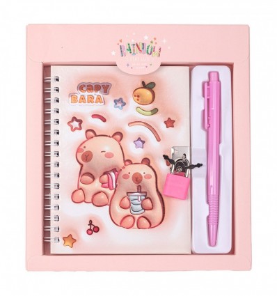 Блокнот на пружине сбоку с замком и ручкой CAPYBARA, 175х195 мм, 48 л., клетка, ассорти, KIDS Line, 