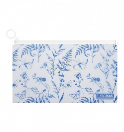 Папка-конверт DL на zip-блискавці, FERN ARABESKI, напівпрозора, блакитна, BM.3949-14