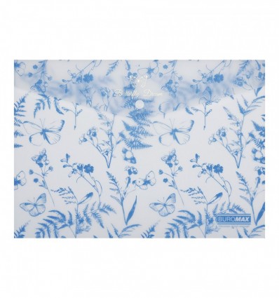 Папка-конверт А4 на кнопке, FERN ARABESKI, прозрачная, голубая, BM.3943-14