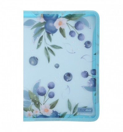 Папка-конверт А4 на молнии, BLUEBERRY ARABESKI, полупрозрачная, морская волна, BM.3980-17