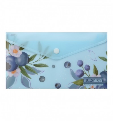 Папка-конверт DL на кнопці, BLUEBERRY ARABESKI, напівпрозора, морська хвиля, BM.3952-17