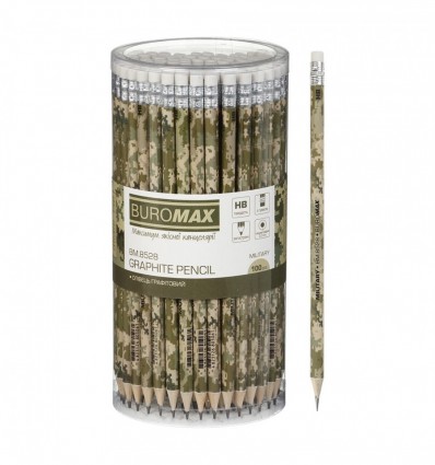 Карандаш графитовый MILITARY BM.8528, с резинкой, тубая - 100 шт.