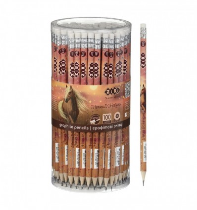 Карандаш графитовый HB, HORSES ZB.2323, с резинкой, тубая - 100 шт.