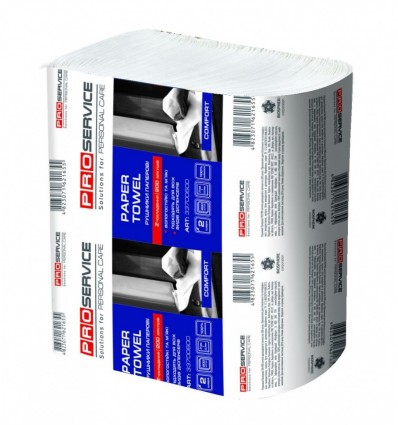 Полотенца целлюлозные Comfort Z-стекл., 200 шт., 2-х слой., белые PRO SERVICE, pr.33700600