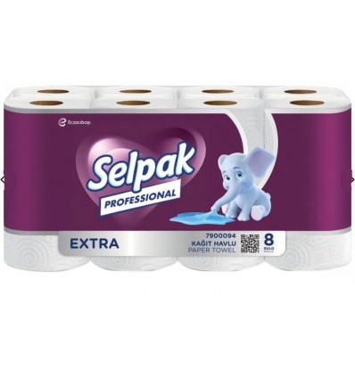 Полотенца целлюлозные Extra, 2-х слой, на гильзе, 8 рул/уп белые SELPAK PRO, sp.80599
