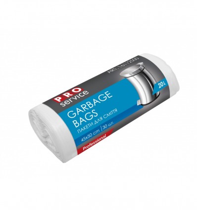Пакеты для мусора п/э, 45*50, белые HD, 20л/30шт (85шт/ящ) PRO SERVICE, pr.16112500