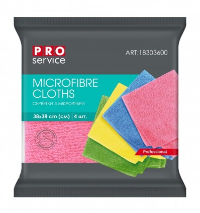 Салфетки из микрофибры Professional, 38*38 см, 4 шт., (48уп/ящ) PRO SERVICE, pr.18303600