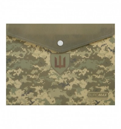 Папка-конверт на кнопке, MILITARY A5, непрозрачный матовый, пластик, зеленый