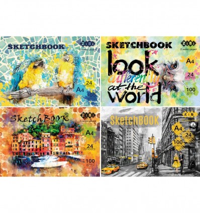 Скетчбук А4, 24 листа, клееный, белый блок, 100 г/м2, ART Line