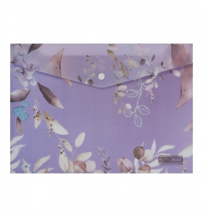 Папка конверт на кнопке ARABESKI, А4, непрозрачный матовый, пластик, сливовый