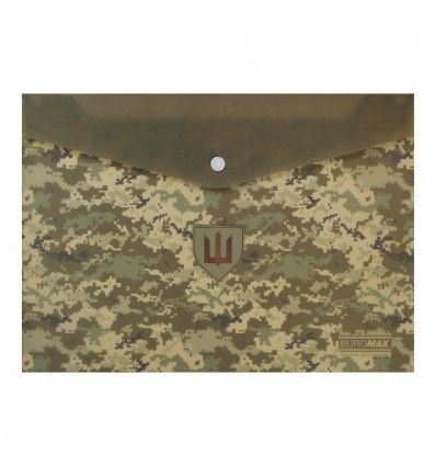 Папка-конверт на кнопці MILITARY, А4, непрозорий матовий, пластик, зелений