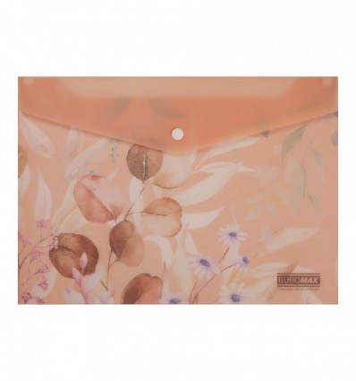 Папка-конверт на кнопці ARABESKI, А4, непрозорий матовий, пластик, персиковий