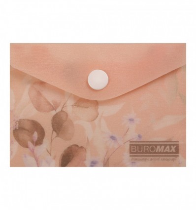 Папка конверт на кнопке ARABESKI, А7, матовый полупрозрачный пластик, персиковый.
