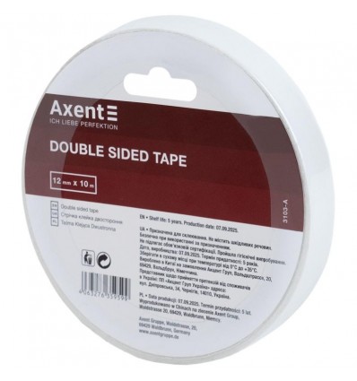 Стрічка клейка двостороння Axent 3103-A, 12 мм х 10 м, в індивідуальному пакуванні