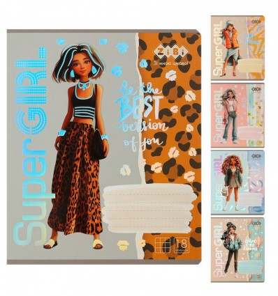 Тетрадь ученическая школьная SUPER GIRL, 18л., клетка, KIDS LINE