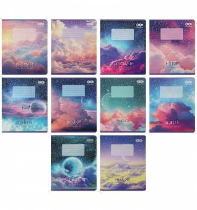 Набор тетрадей учащихся школьных, 10 штук, 8 предметов, CLOUDS, 36 л., KIDS LINE