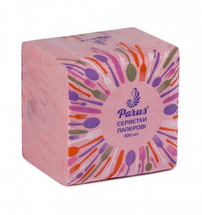 Серветки столові паперові 24х24см, 100 шт., в п/п упаковці, рожеві Parus