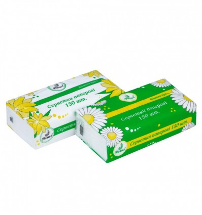 Серветки косметичні 200х200 мм, 150 шт., 2-х шар., в п/п упак., білі Parus