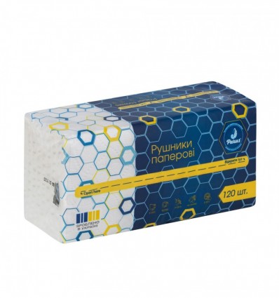 Полотенца бумажные целлюлозные V-образные, 20х20 см, 120 листов, в п/п упак., белые Parus