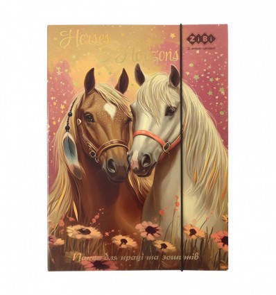 Папка для праці та зошитів HORSES, картонна, на гумці А4 (225x316мм), KIDS Line