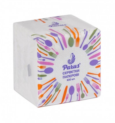 Салфетки столовые бумажные 24х24 см, 100 шт., в п/п упаковке, белые Parus.