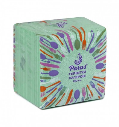 Салфетки столовые бумажные 24х24 см, 100 шт., в п/п упаковке, зеленые Parus