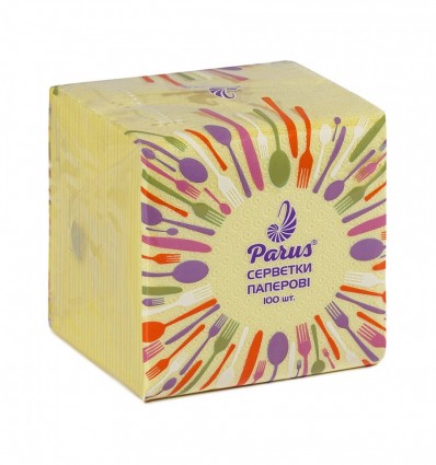 Салфетки столовые бумажные 24х24см, 100 шт., в п/п упаковке, желтые Parus