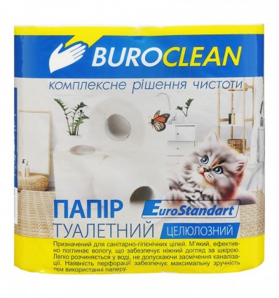 Бумага туал.целлюлоз. BUROCLEAN EuroStandart, по 4 рул., на гильзе, 2-х сл., белый