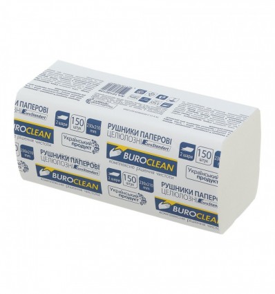 Полотенца целлюлозные V-образные, 150шт, 23х21 см, 2-х сл., белые, BUROCLEAN EuroStandart