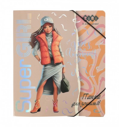 Папка для тетрадей SUPER GIRL, картонная, на резинке В5 (200х230мм), KIDS Line