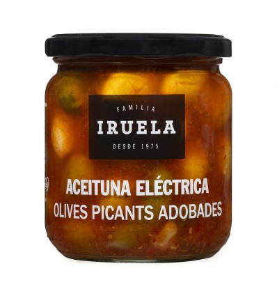 Оливки Iruella Electrika зелені з кісточкою гострі у маринаді з овочами 0.37л