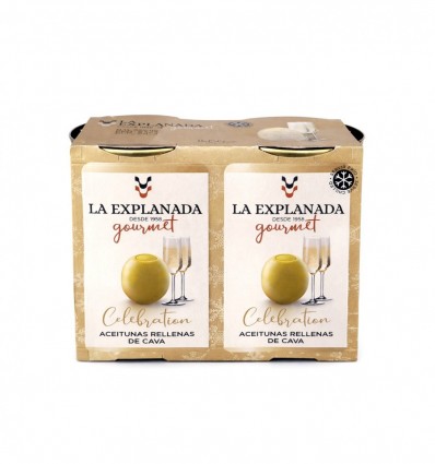 Оливки Explanada зелені фаршировані пастою на основі вина кава у розсолі 2х0.37л