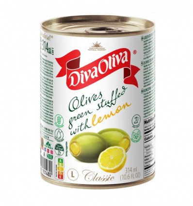 Оливки Diva Oliva зеленые с лимоном 300г