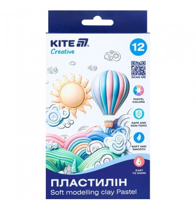 Пластилин восковой Kite Creative Pastel K-086-P, 12 цветов, 200 г