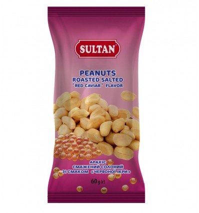 Арахис жареный ТМ Sultan slt.51776, соленый со вкусом красной икры, 60г.