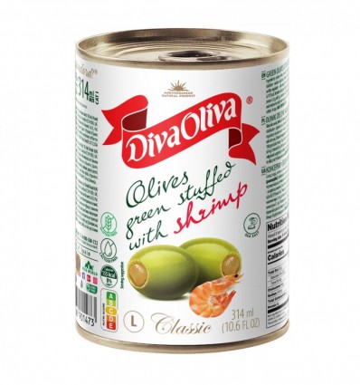 Оливки Diva Oliva зеленые с креветкой 300г