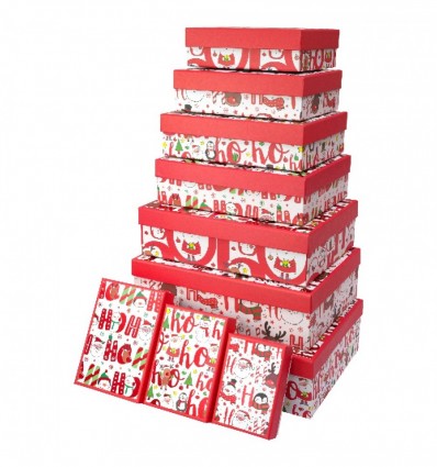 Коробки подарункові, набір 10шт, вкладені 1в1 - розмір найбільшої 37х27х11см, тиснення фольгою BM.23