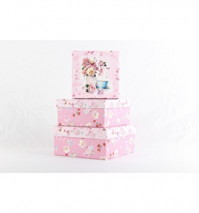 Коробки подарункові, набір 3шт, вкладені 1в1 - розмір найбільшої 20х20х9.5см, з глітером BM.233316 B