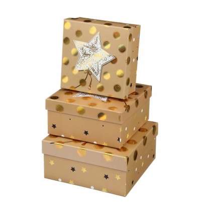 Коробки подарочные, набор 3шт, вложенные 1в1 – размер наибольшей 20х20х9.5см, тиснение фольгой BM.23