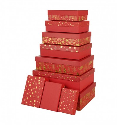 Коробки подарочные, набор 10шт, вложенные 1в1 – размер наибольшей 37х27х11см, тиснение фольгой BM.23