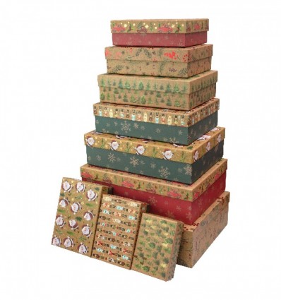 Коробки подарункові, набір 10шт, вкладені 1в1 - розмір найбільшої 37х27х11см, тиснення фольгою BM.23