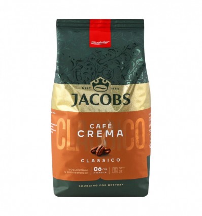 Кава Jacobs Cafe crema Classico натуральна смажена в зернах 1кг