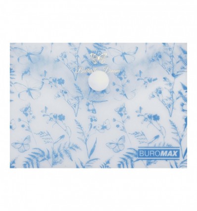 Папка-конверт А7 на кнопке, FERN ARABESKI, прозрачная, голубая, BM.3923-14