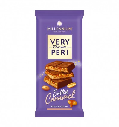 Шоколад Very Peri молочний з начинкою цілим та подрібненим карамелізованим арахісом 105г