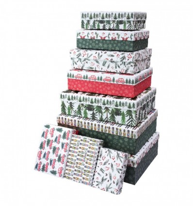 Коробки подарочные, набор 10шт, вложенные 1в1 – размер наибольшей 37х27х11см, тиснение фольгой BM.23