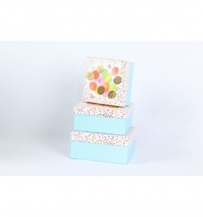 Коробки подарочные, набор 3шт, вложенные 1в1 - размер самой большой 20х20х9.5см, с глитером BM.23332